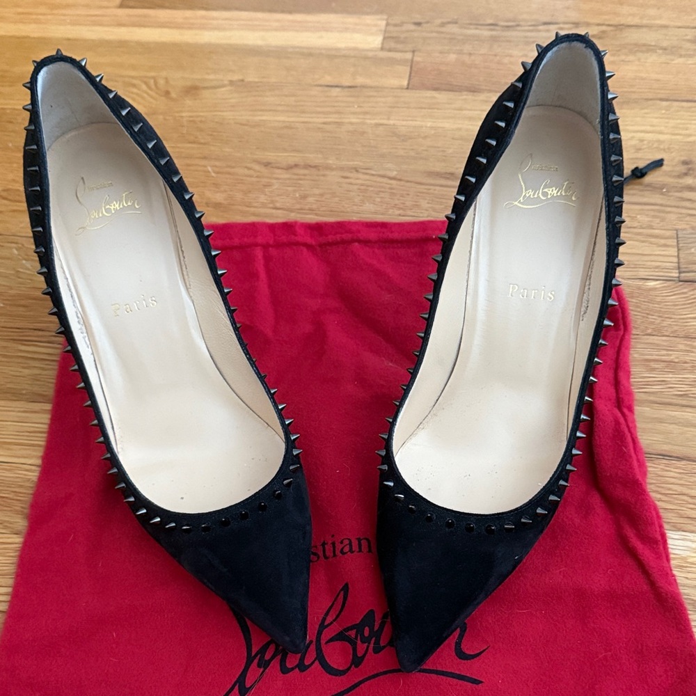 Christian Louboutin Black Suede Studded Heels - Picture 4 of 8